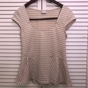 Anthropologie cream textured peplum top, size S